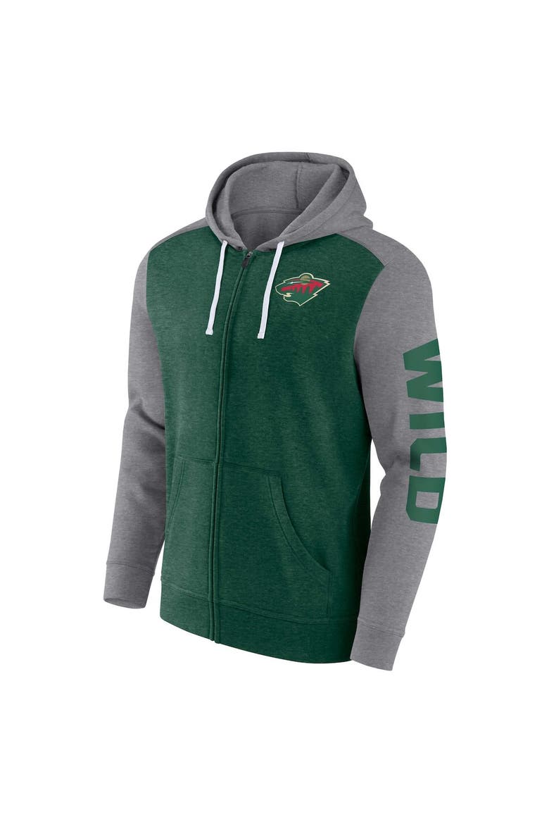 Men's Fanatics Branded Heather Green Minnesota Wild Down and Distance Full-Zip Hoodie, Alternate, color, Heather Green