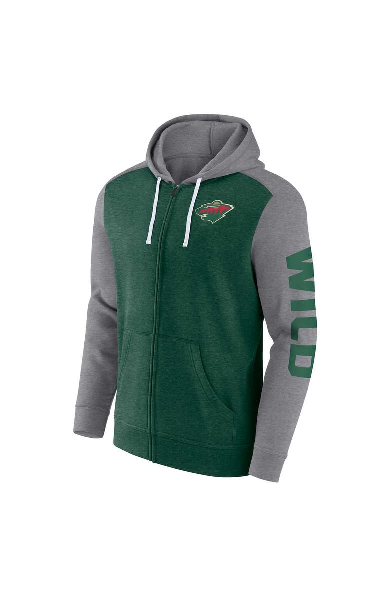 FANATICS Men's Fanatics Branded Heather Green Minnesota Wild Down and Distance Full-Zip Hoodie, Alternate, color,