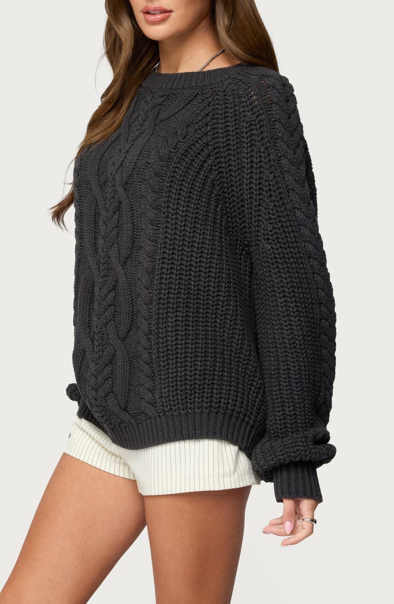 EDIKTED Lira Chunky Cable Stitch Sweater, Alternate, color, Dark-Gray-Melange