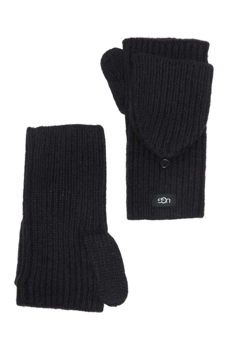 UGG<sup>®</sup> UGG Cozy Ribbed Knit Flip Mittens, Main, color, Black
