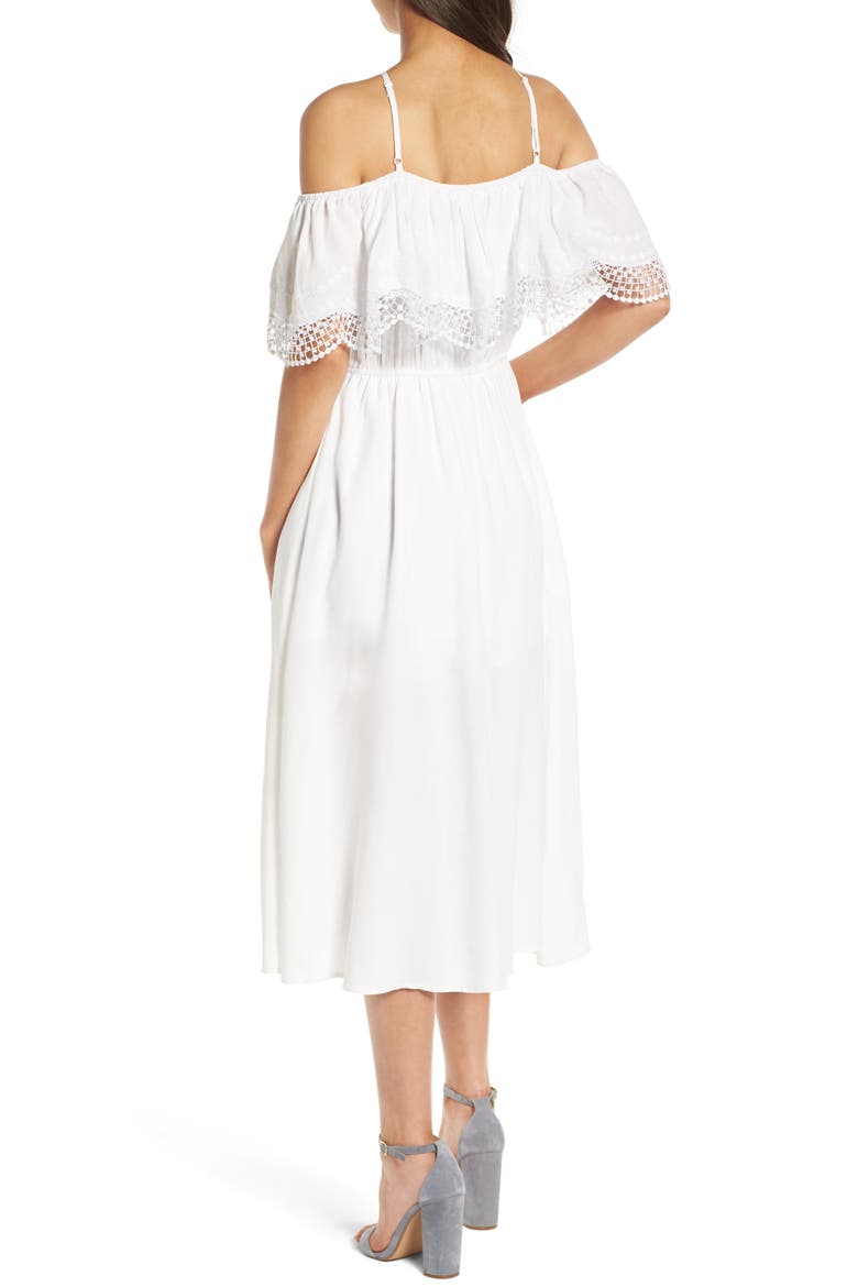 Lace Trim Cold Shoulder Dress, Alternate, color, WHITE