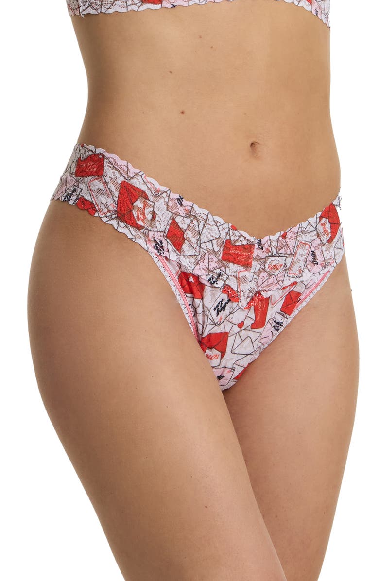 Hanky Panky Print Original Rise Thong, Alternate, color, With Love White