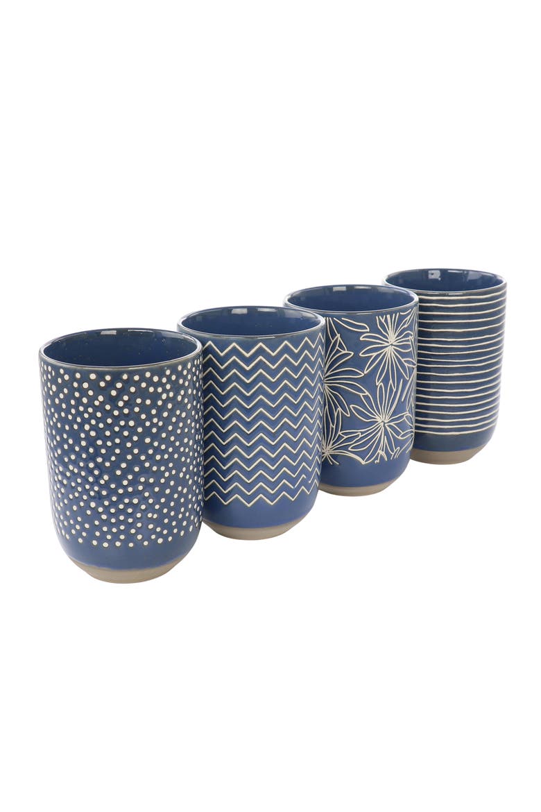 Madrina 4 Piece 19 Ounce Stoneware Assorted Designs Mug Set, Main, color, Blue
