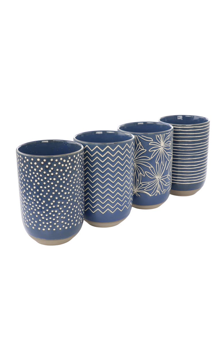 Laurie Gates Madrina 4 Piece 19 Ounce Stoneware Assorted Designs Mug Set, Main, color, Blue