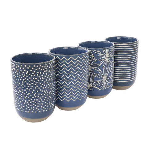 Madrina 4 Piece 19 Ounce Stoneware Assorted Designs Mug Set