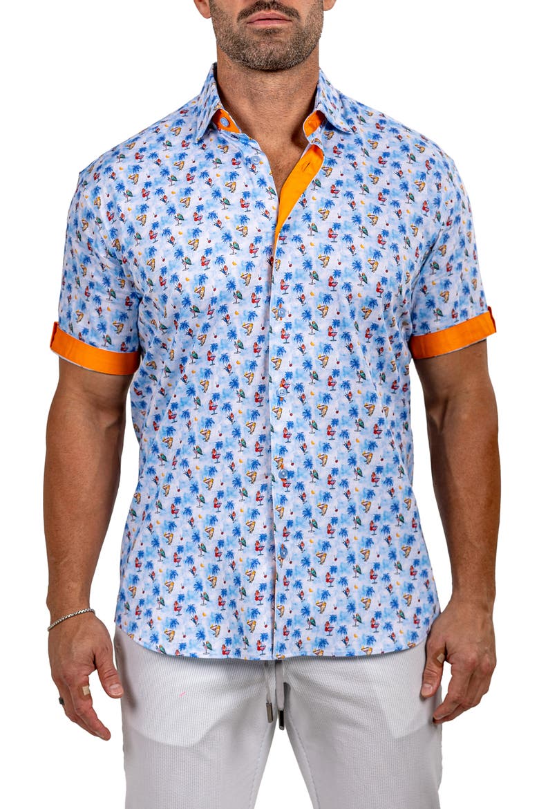 Galileo Marthy Short Sleeve Button-Up Shirt, Alternate, color, BLUE