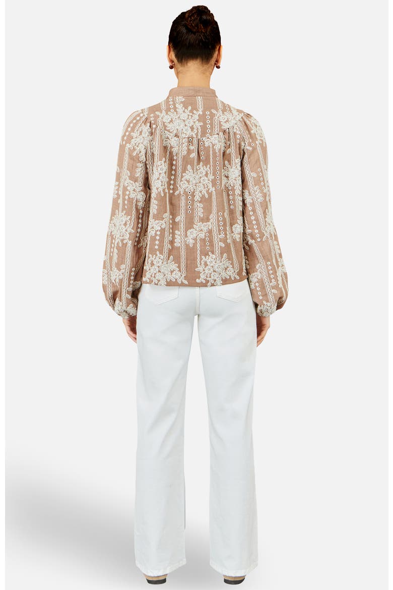 Embroidered Floral Relaxed Shirt, Alternate, color, Brown