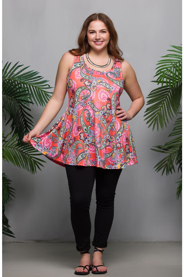 Paisley Scoop Neck Swing Tank Top, Alternate, color, CORAL MULTI