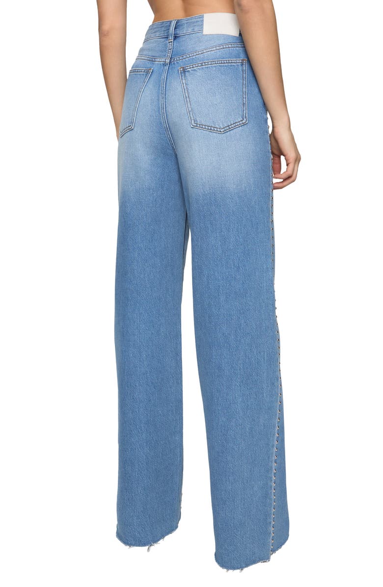 Rebecca Minkoff Camille Stud Raw Hem Wide Leg Jeans, Alternate, color, Bleeker Wash