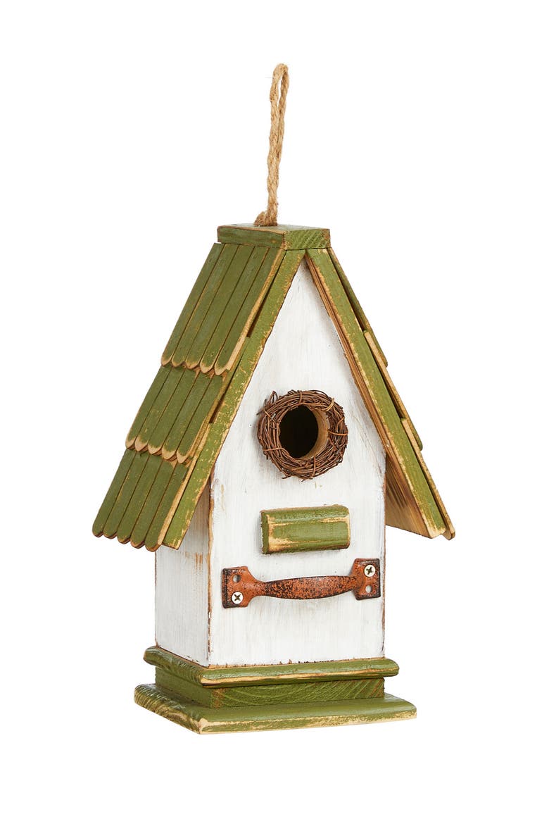 Rustic Garden Distressed Solid Wood Decorative Bird House, Alternate, color, Bright Green