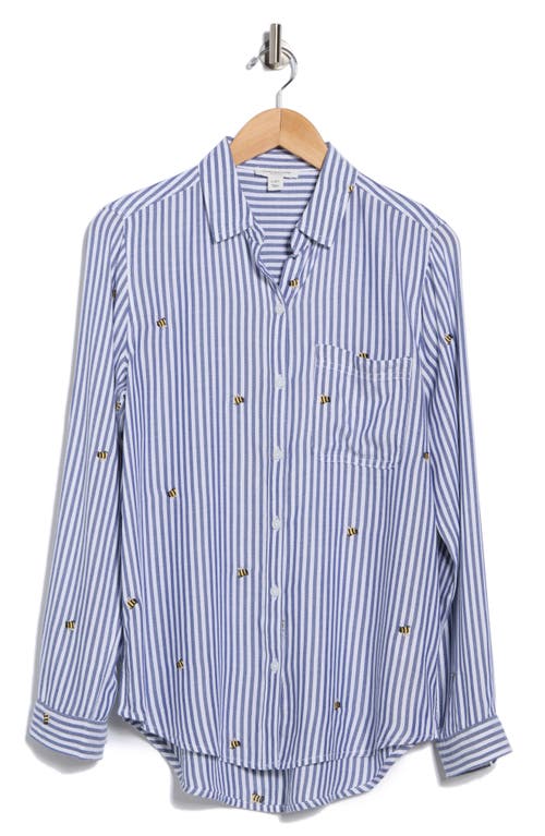 Beachlunchlounge Kaylee Heart Stripe Long Sleeve Button-up Shirt In Blue