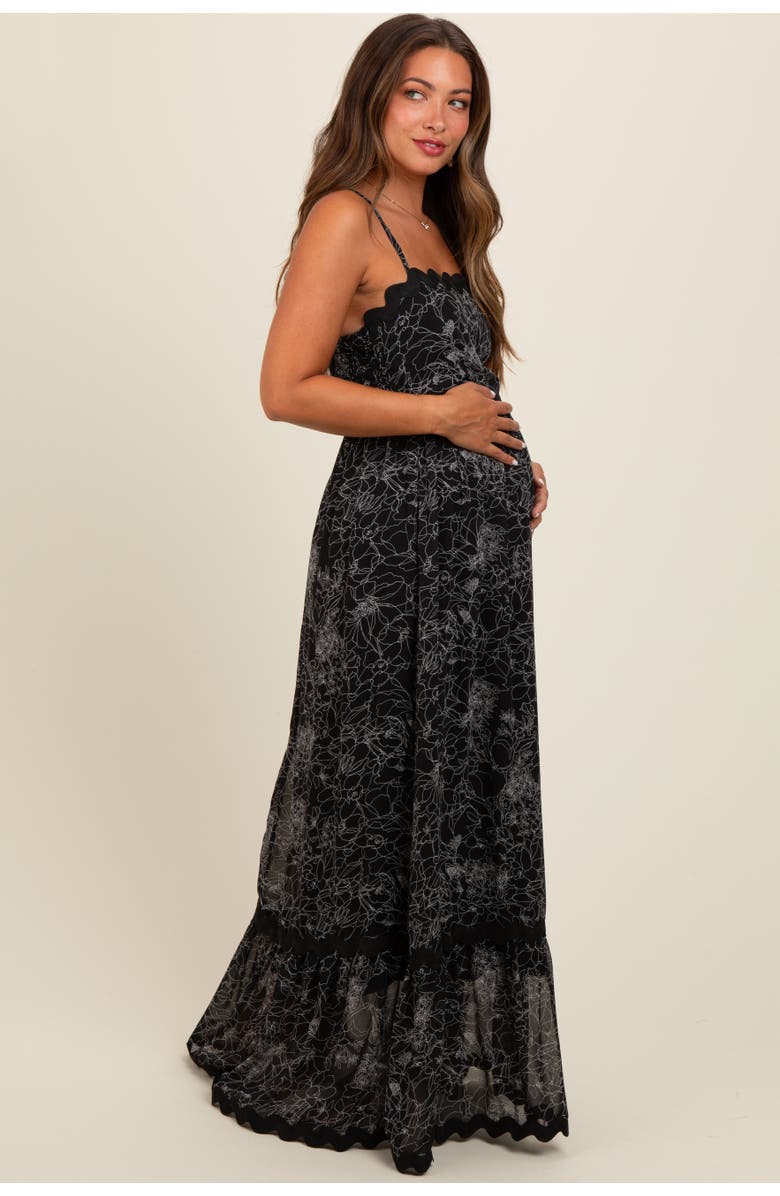 PinkBlush Floral Contrast Trim Maxi Dress, Alternate, color, Black