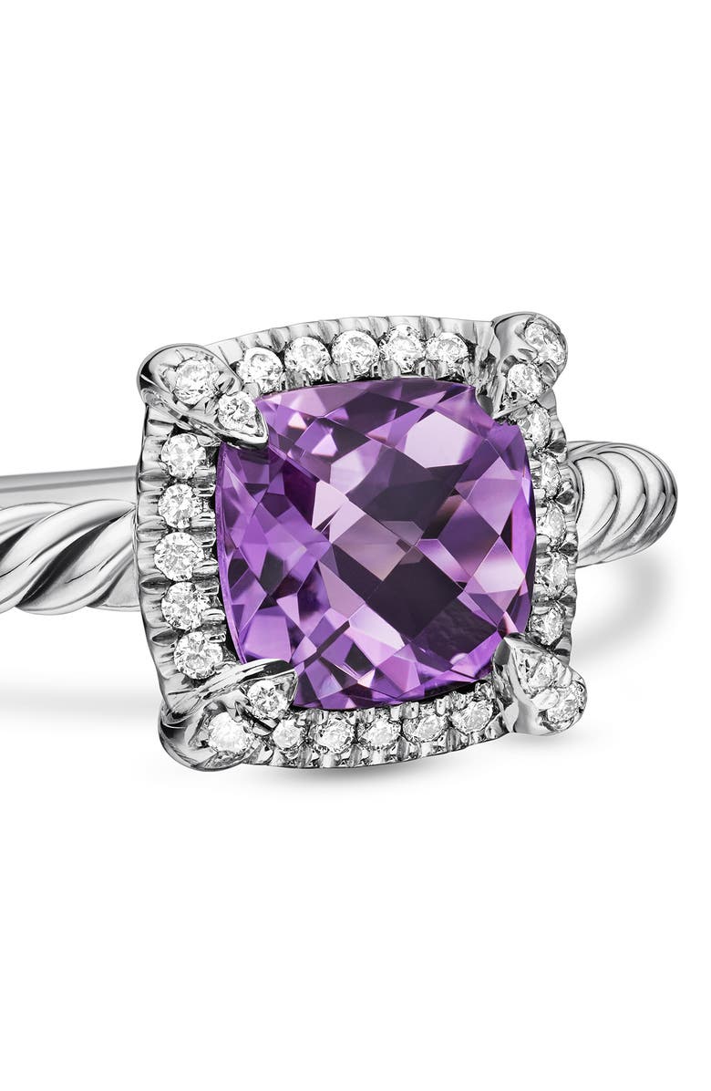 David Yurman Petite Chatelaine<sup>®</sup> Pavé Bezel Ring with Semiprecious Stone and Diamonds, Alternate, color, Silver Pave/ Amethyst
