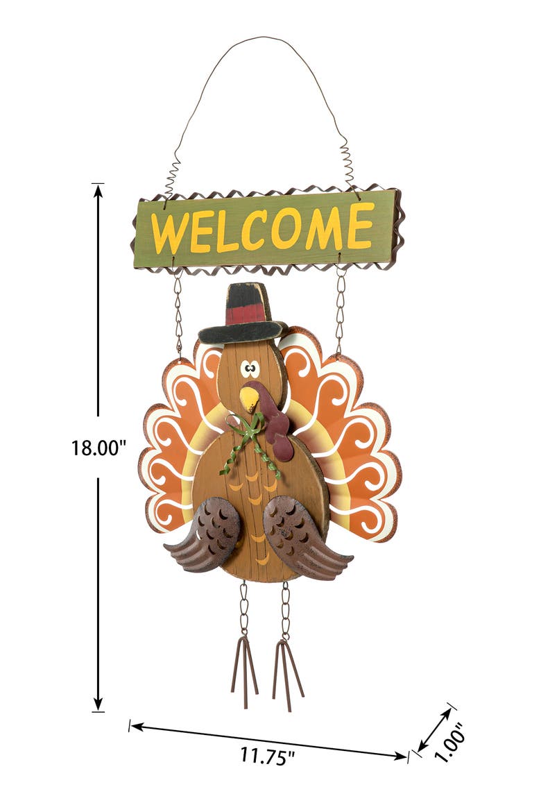Iron Wooden Turkey Welcome Wall Decor, Alternate, color, Orange