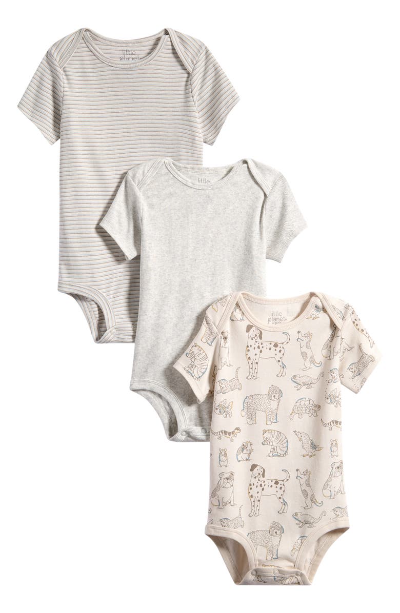 Little Planet 3-Pack Assorted Organic Cotton Bodysuits, Main, color, 