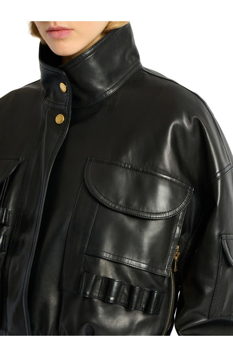 Balmain Lambskin bomber jacket, Alternate, color, Black