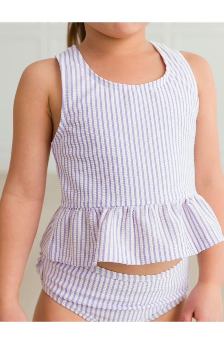 RuffleButts Baby Girls UPF50+ Seersucker Peplum Tankini, Alternate, color, Lavender Seersucker