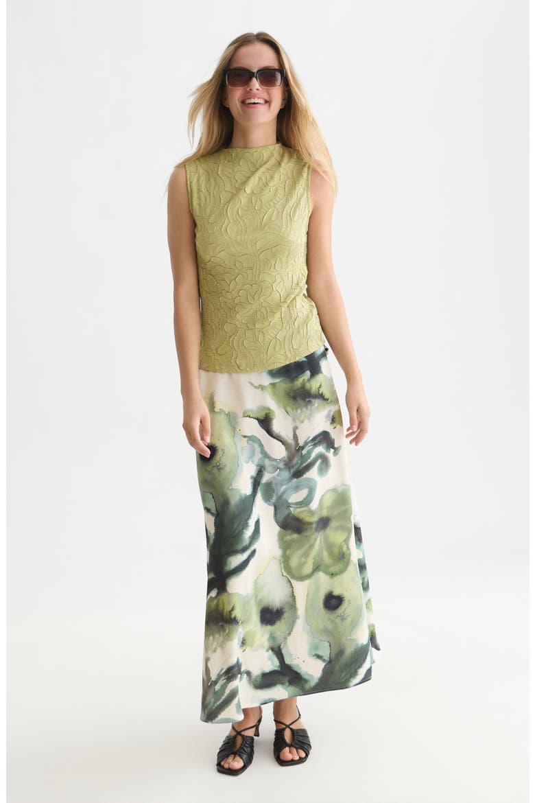 Floral Jacquard Sleeveless Funnel Neck Top, Alternate, color, BEECHNUT