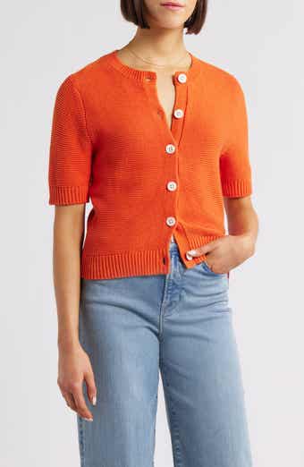 Elle Elbow Sleeve Linen & Cotton Button-Up Sweater
