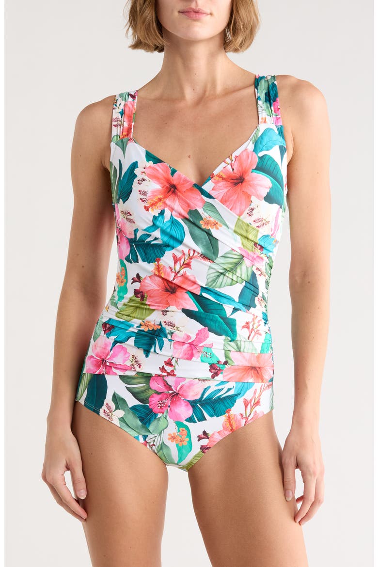 Mio Surplice One-Piece Swimsuit, Main, color, MULTI WHITE