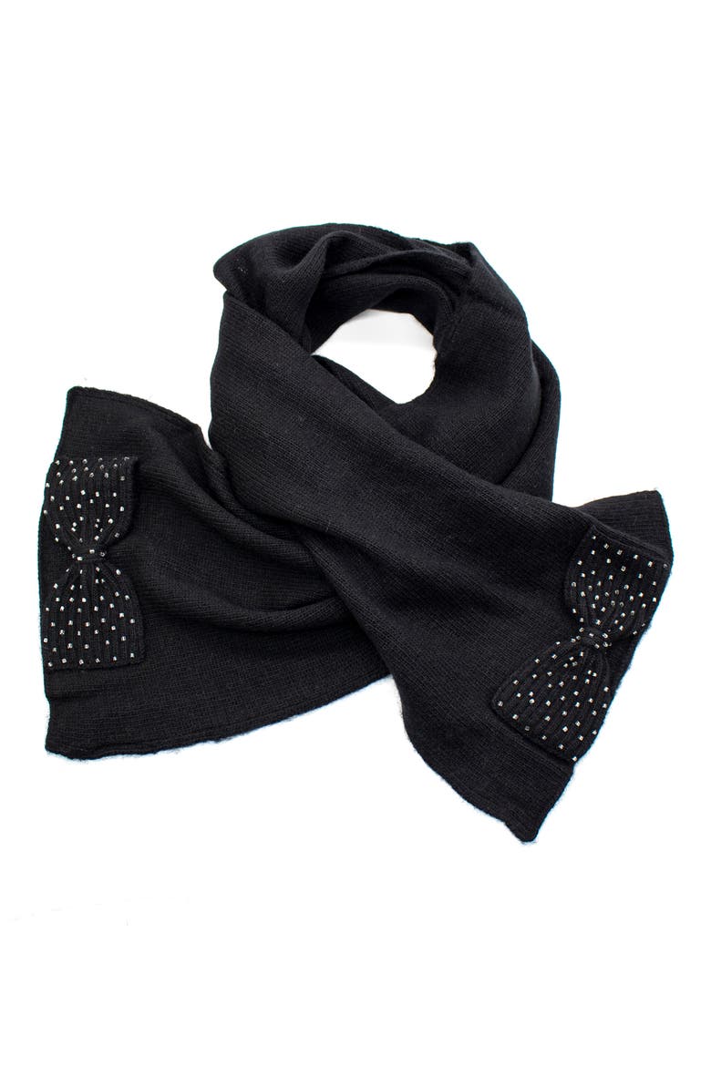 Minerva Embellished Bow Scarf, Main, color, BLACK