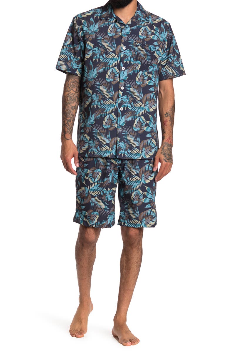 CHILLIN DYLAN Tropicana Short Sleeve Shirt & Shorts 2-Piece Pajama Set, Main, color,
