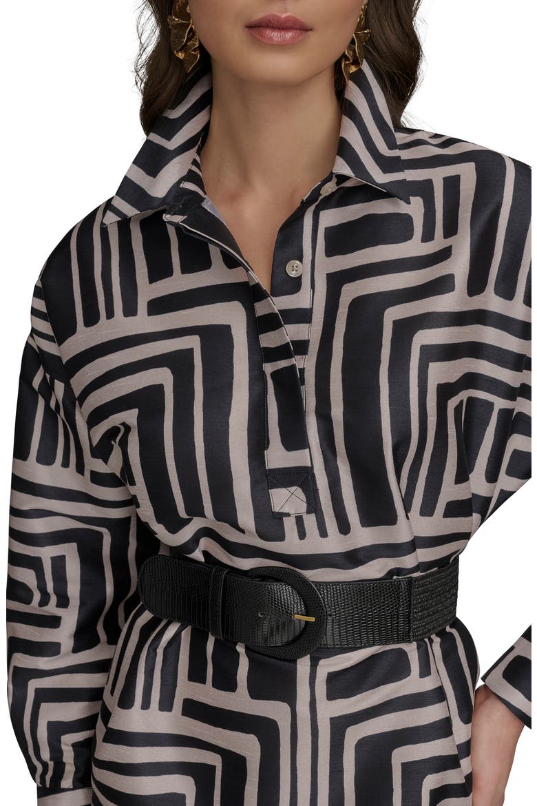 Abstract Print Long Sleeve Belted Shirtdress, Alternate, color, BLACK/ SAND