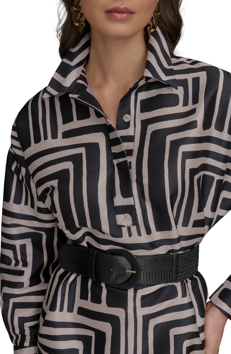 Donna Karan New York Abstract Print Long Sleeve Belted Shirtdress, Alternate, color, Black/ Sand