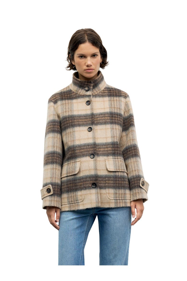 Ally Checked Coat, Main, color, Sand