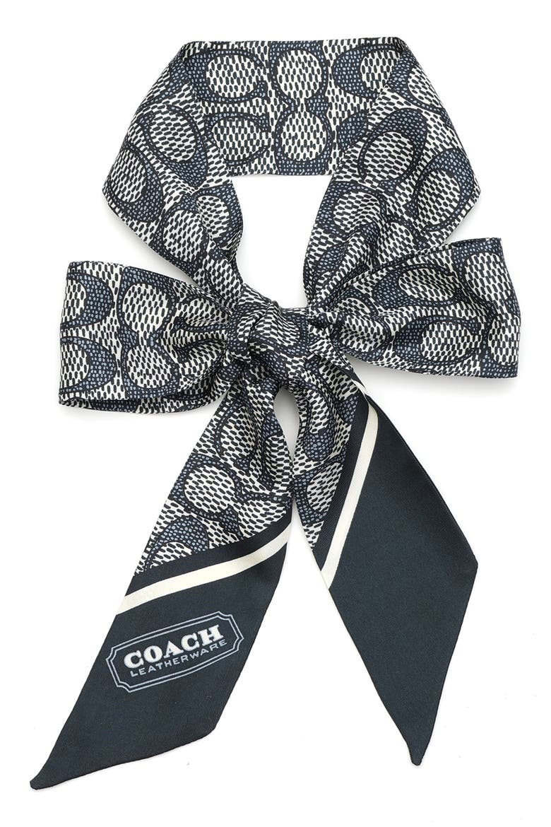 Textured Signature Logo Silk Scarf, Alternate, color, MIDNIGHT NAVY
