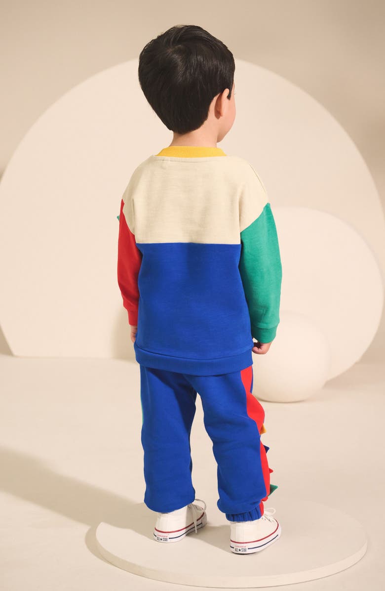 NEXT Kids' Colorblock Dinosaur Sweatshirt & Joggers Set, Alternate, color, Multi