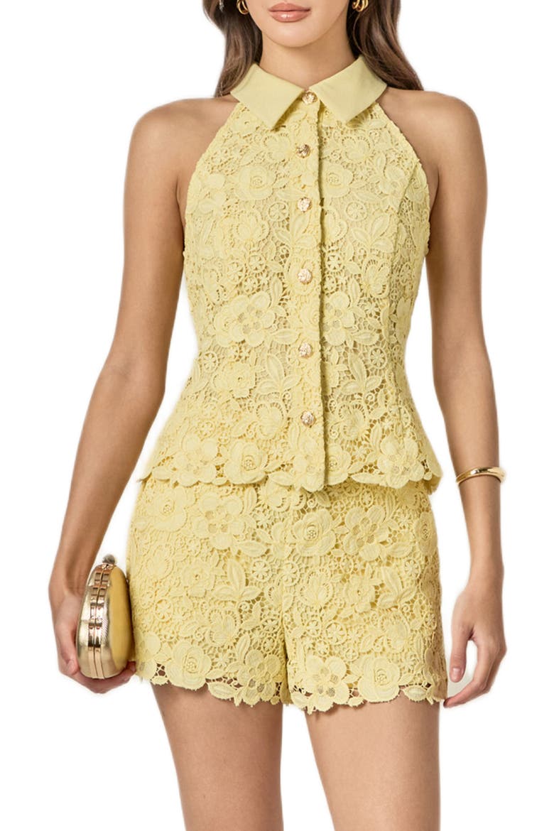 Floral Lace Sleeveless Button-Up Shirt, Main, color, BUTTER YELLOW