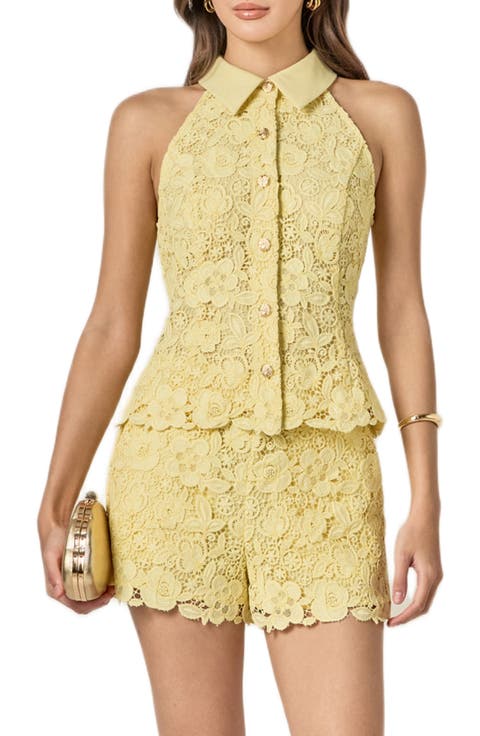 Floral Lace Sleeveless Button-Up Shirt
