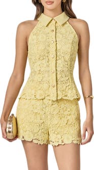 English Factory Floral Lace Sleeveless Button-Up Shirt