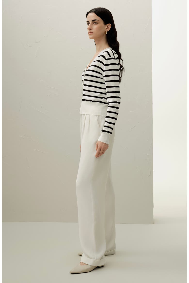 Women's Silk-Cotton Striped Knit Cardigan Set, Alternate, color, Black&White Stripes