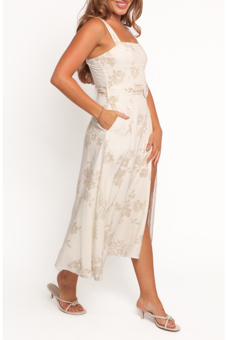 Liora Floral Belted Midi Sundress, Alternate, color, ANTIQUE WHITE