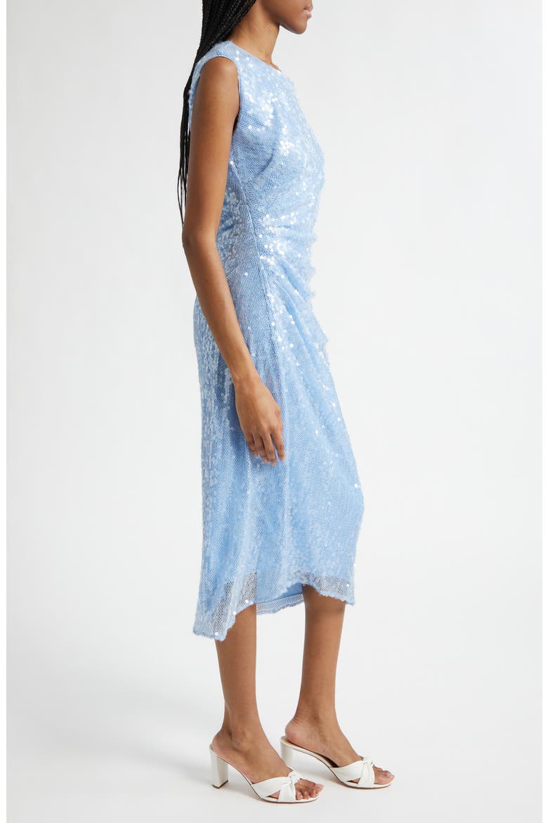 ruched sequin midi dress The Maya Ruched Cowl-Neck Sequin Mesh Dress