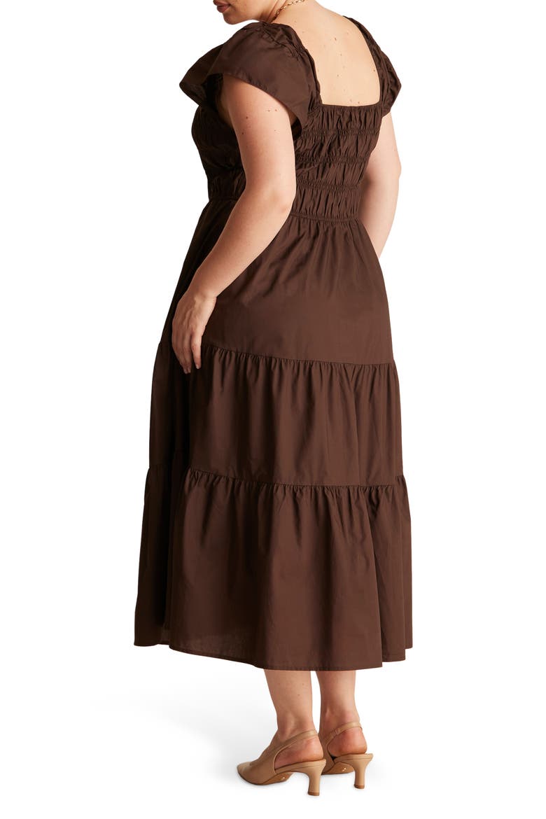 Alana Smocked Fit & Flare Cotton Tiered Midi Dress, Alternate, color, TRUFFLE