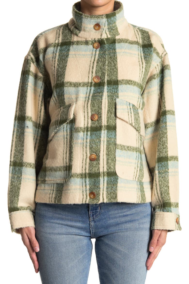Cozy Brushed Knit Shacket, Alternate, color, AQUA/ GREEN PLAID