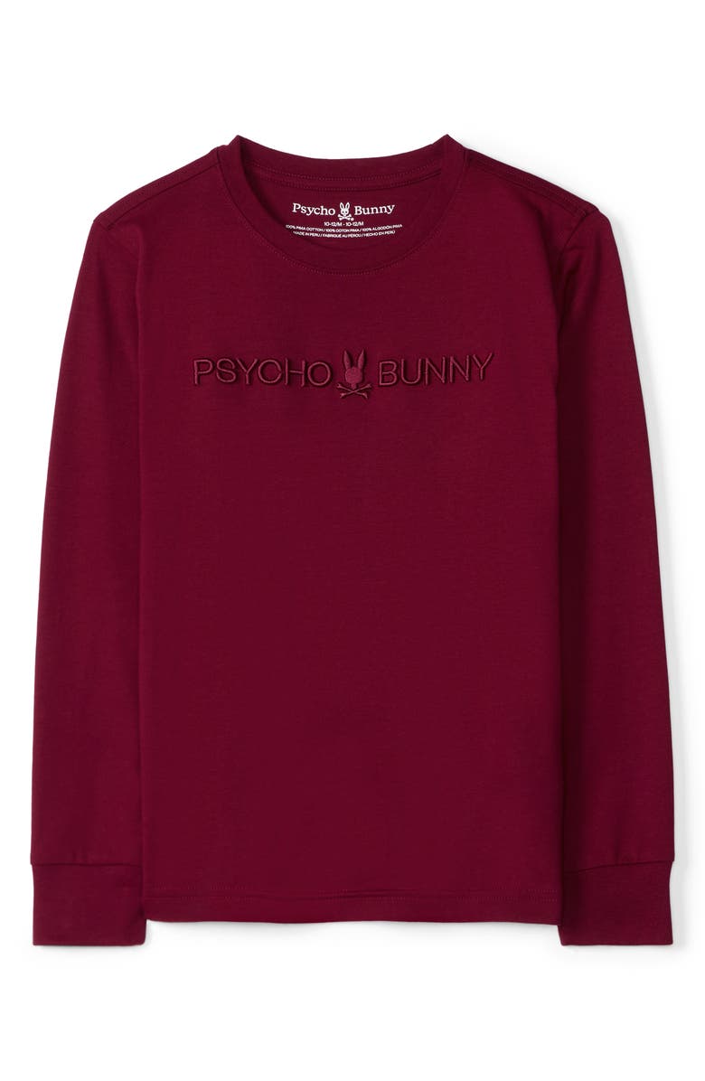 Psycho Bunny Kids' Lakewood Embroidered Long Sleeve Cotton T-Shirt, Main, color, Crimson