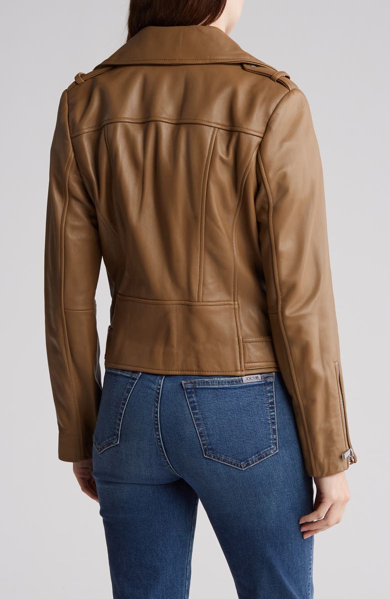 Michael Kors Belted Moto Jacket, Alternate, color, Husk