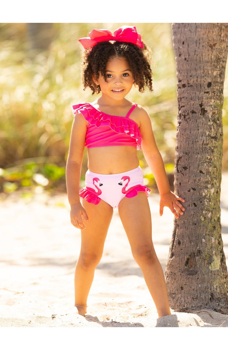 Mia Belle Girls Girls Flamingo Fun One-Shoulder Two-Piece Swimsuit, Alternate, color, Pink