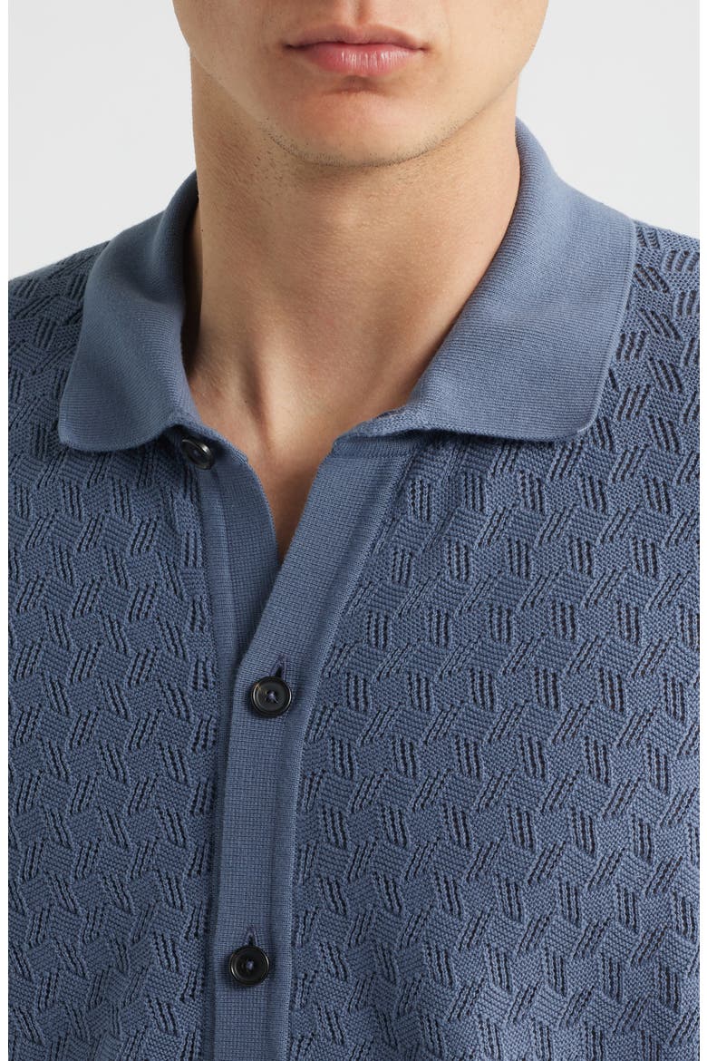 Nappo Pointelle Short Sleeve Button-Up Shirt, Alternate, color, OPEN BLUE