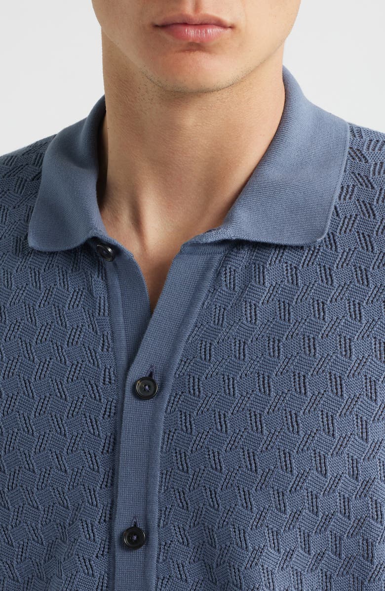 BOSS Nappo Pointelle Short Sleeve Button-Up Shirt, Alternate, color, Open Blue