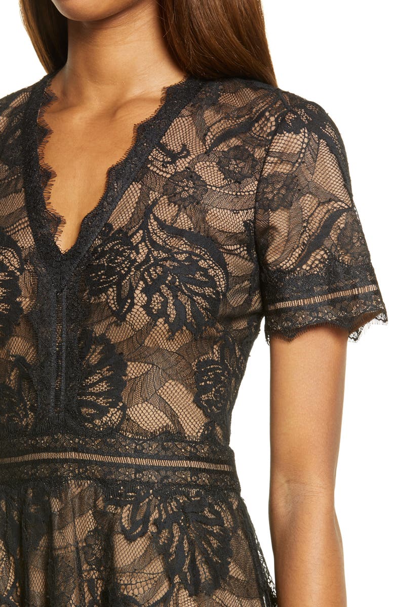 Lace & Mesh Midi Cocktail Dress