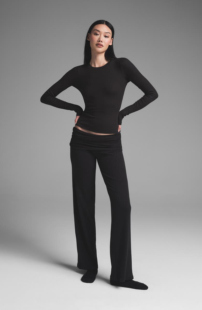 SKIMS Stretch Cotton Rib Long Sleeve T-Shirt, Alternate, color, Soot