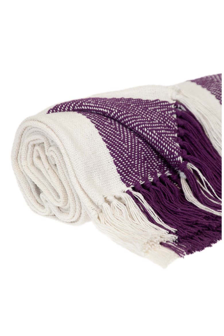 Archee Stripe Fringe Trim Cotton Throw Blanket, Alternate, color, PURPLE