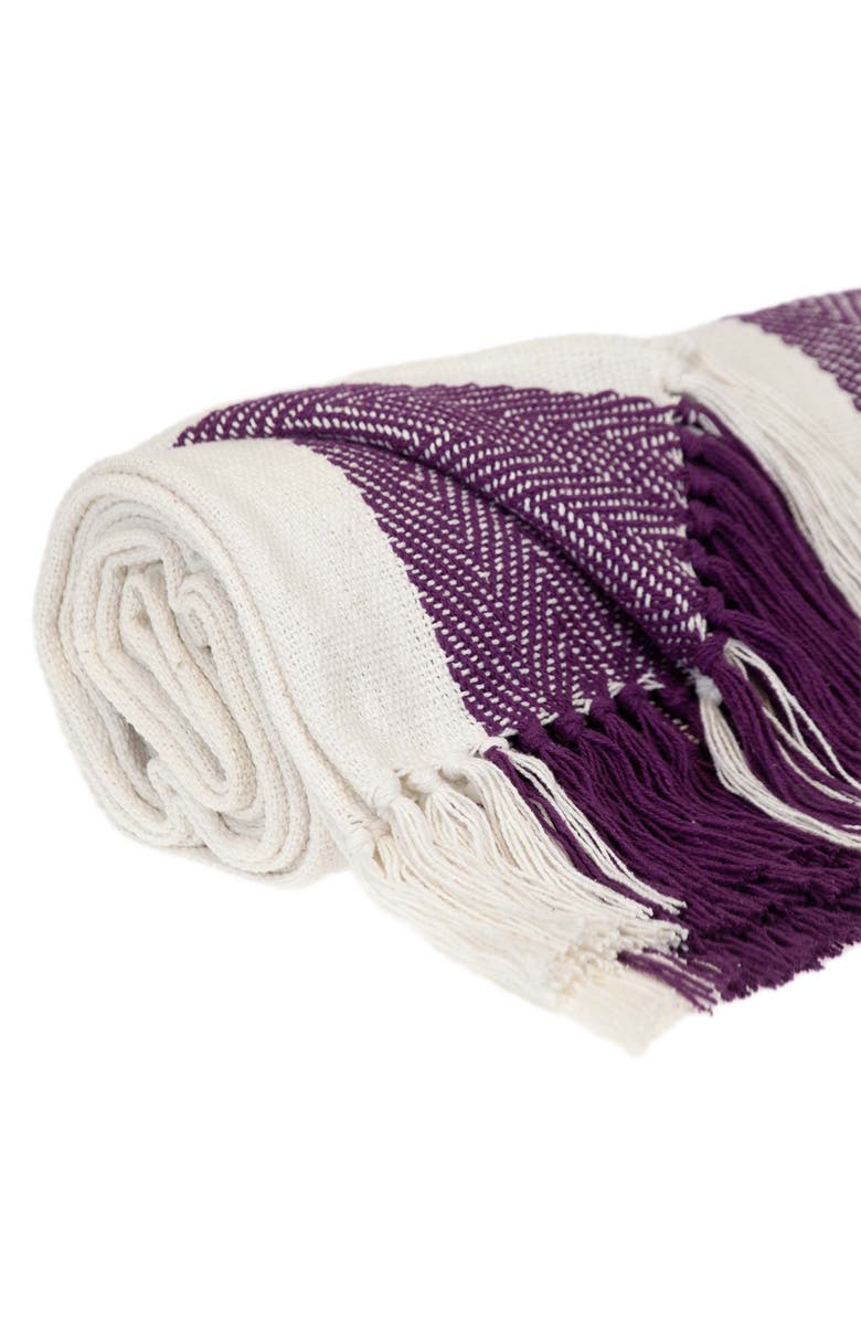 PARKLAND COLLECTION Archee Stripe Fringe Trim Cotton Throw Blanket, Alternate, color, Purple