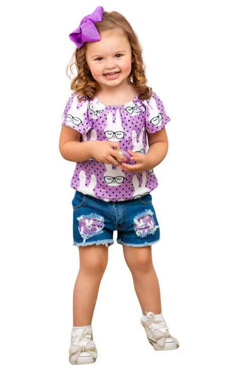 Girls Smart Bunnies Polka Dot Denim Shorts Set (Toddler, Little Kid & Big Kid)