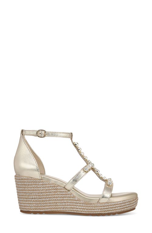 Naturalizer Serena Ankle Strap Espadrille Platform Wedge Sandal In Champagne Metallic Leather